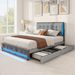 Queen Upholstered Storage Bed with Lighted Headboard and Footboard - Chic Decora