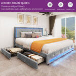 Queen Upholstered Storage Bed with Lighted Headboard and Footboard - Chic Decora