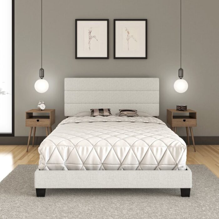 Ravenna Upholstered Linen Tri-Panel Channel Headboard Platform Bed Frame - Chic Decora