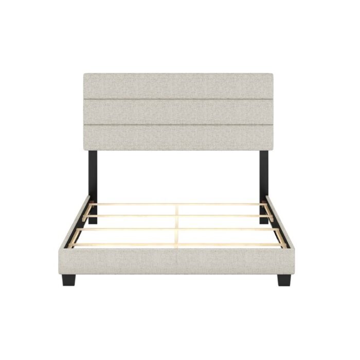 Ravenna Upholstered Linen Tri-Panel Channel Headboard Platform Bed Frame - Chic Decora