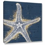 Raye ‘Calm Seas XI No Words’ by Janelle Penner, Gold & White Abstract Starfish on Navy Pallet, Beach & Ocean Wall Art - Chic Decora