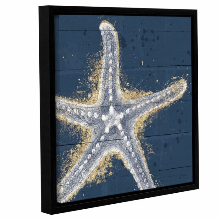 Raye ‘Calm Seas XI No Words’ by Janelle Penner, Gold & White Abstract Starfish on Navy Pallet, Beach & Ocean Wall Art - Chic Decora