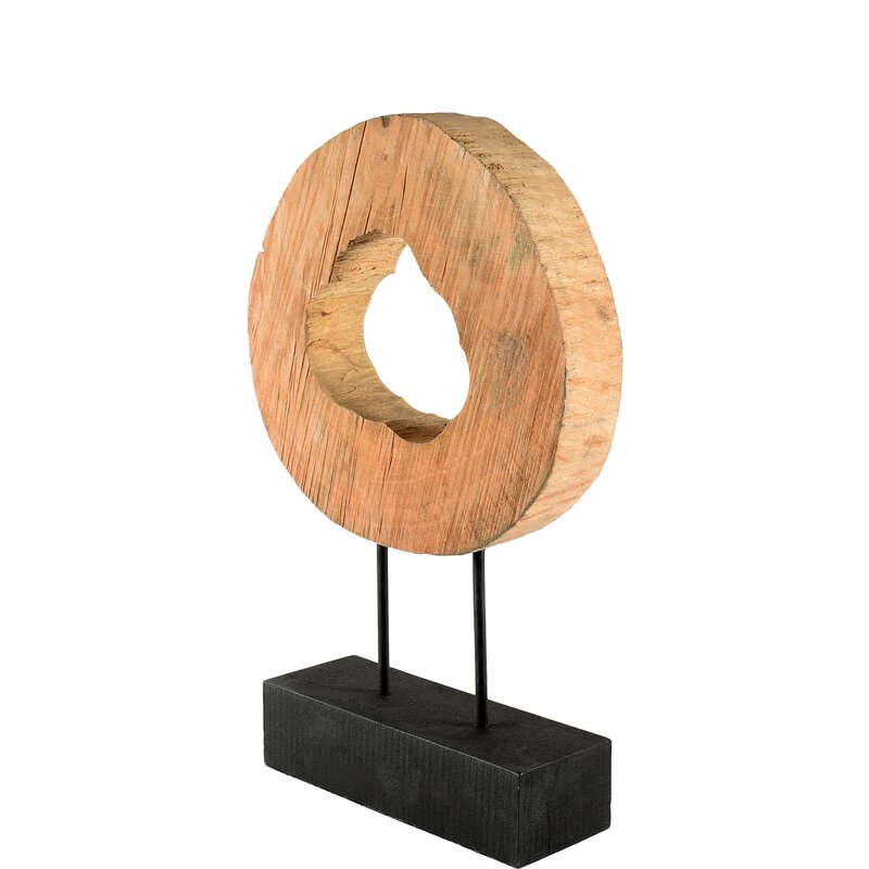 Rene Brown and Black Wood Log Cross Section Tabletop Sculpture - Chic Decora