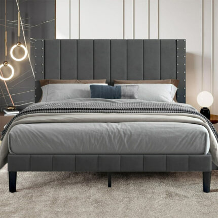 Riddhish Velvet Upholstered Platform with Headboard & Wood Slats, Non-Slip, No Box Spring Needed - Chic Decora