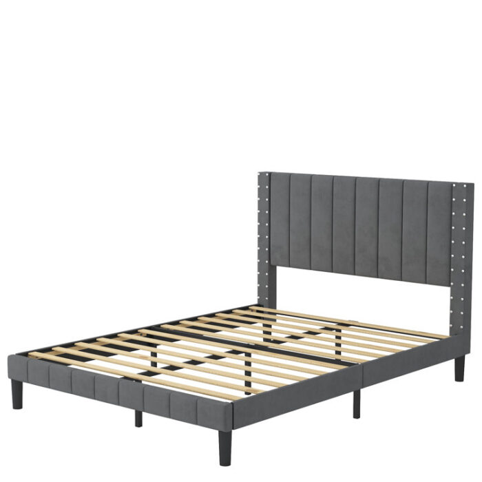 Riddhish Velvet Upholstered Platform with Headboard & Wood Slats, Non-Slip, No Box Spring Needed - Chic Decora