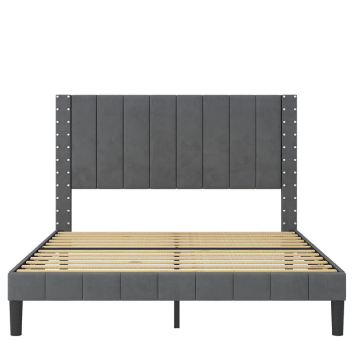 Riddhish Velvet Upholstered Platform with Headboard & Wood Slats, Non-Slip, No Box Spring Needed - Chic Decora