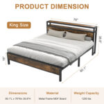 Rila Metal Bed Frame with Charging Station Headboard and Footboard, 13 Steel Slat , 9 Legs Supports - Chic Decora