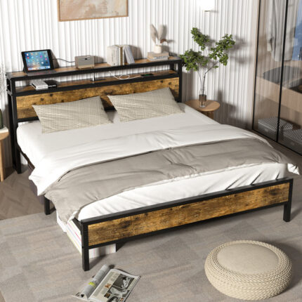 Heikkila Upholstered Platform Bed Frame Heavy Duty with Tufted Headboard, No Box Spring Needed - Chic Decora