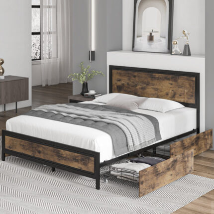 Ritenour Wood & Metal Storage Bed Frame with 4 Drawers - Chic Decora