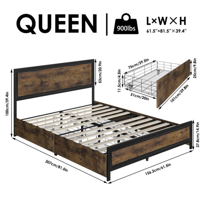 Ritenour Wood & Metal Storage Bed Frame with 4 Drawers - Chic Decora