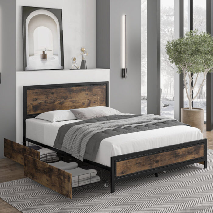 Ritenour Wood & Metal Storage Bed Frame with 4 Drawers - Chic Decora