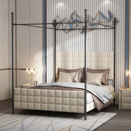 Rohma Upholstered Metal Canopy Bed - Chic Decora