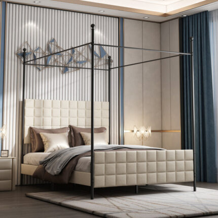 Rohma Upholstered Metal Canopy Bed - Chic Decora