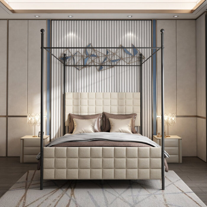 Rohma Upholstered Metal Canopy Bed - Chic Decora