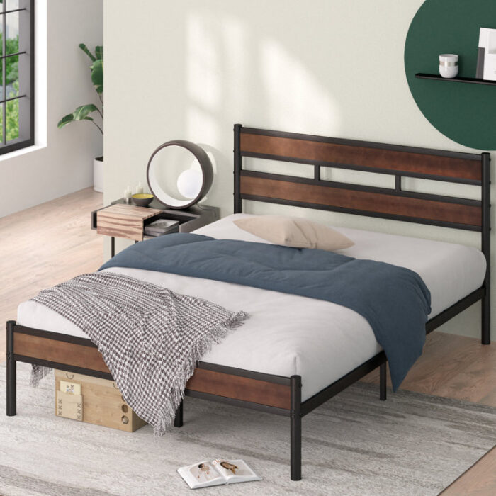 Roman 39 inch Bamboo and Metal Platform Bed Frame - Chic Decora