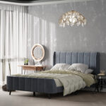 Romildo Standard Platform Bed Frame with Wingback Velvet Upholstered - Chic Decora