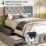 Romu Upholstered Platform Bed with Drawers - Chic Decora