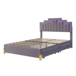 Ronyn Upholstered Platform Bed with LED Lights and 4 Drawers - Chic Decora