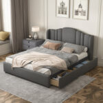 Roszetta Upholstered Platform Bed with Wingback Headboard and 4 Drawers - Chic Decora