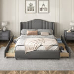 Roszetta Upholstered Platform Bed with Wingback Headboard and 4 Drawers - Chic Decora