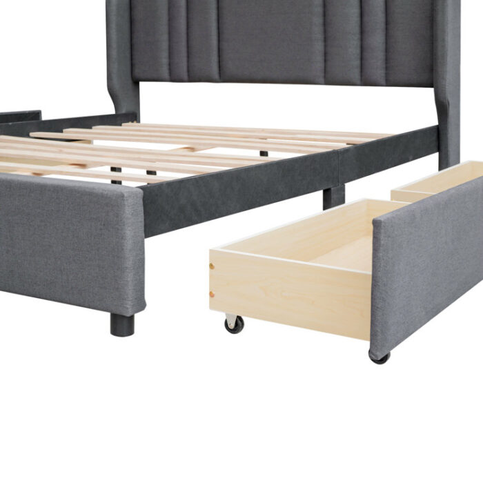 Roszetta Upholstered Platform Bed with Wingback Headboard and 4 Drawers - Chic Decora