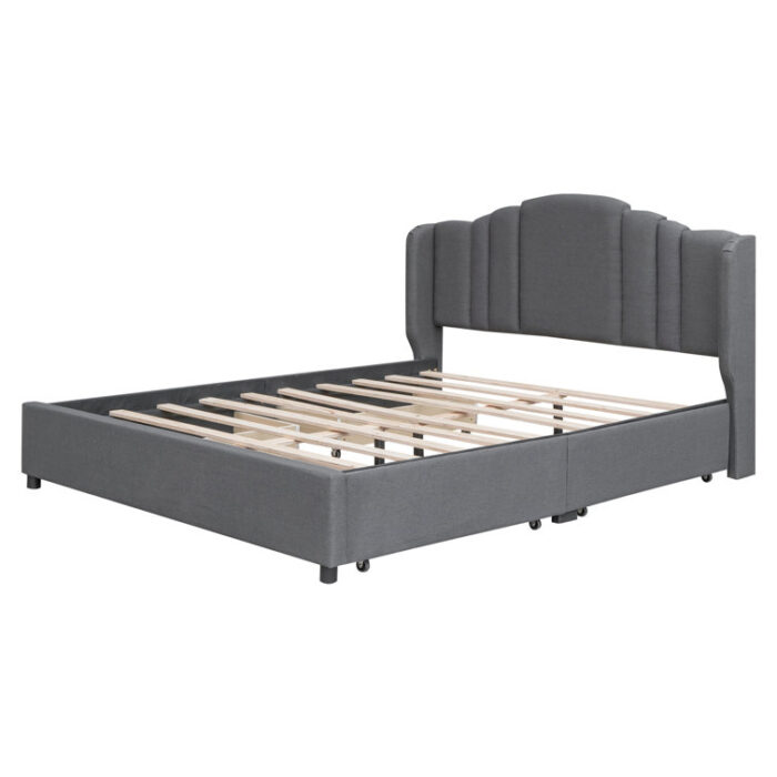 Roszetta Upholstered Platform Bed with Wingback Headboard and 4 Drawers - Chic Decora