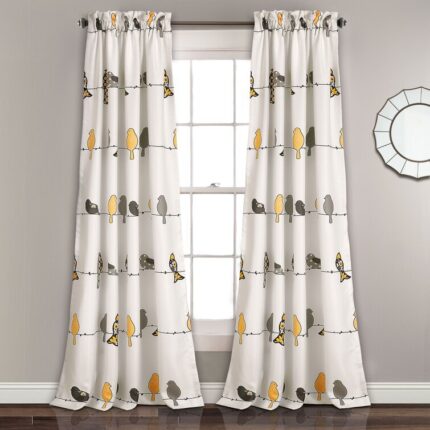 Rowley Birds Room Darkening Thermal Rod Pocket Curtain Panels (Set of 2) - Chic Decora