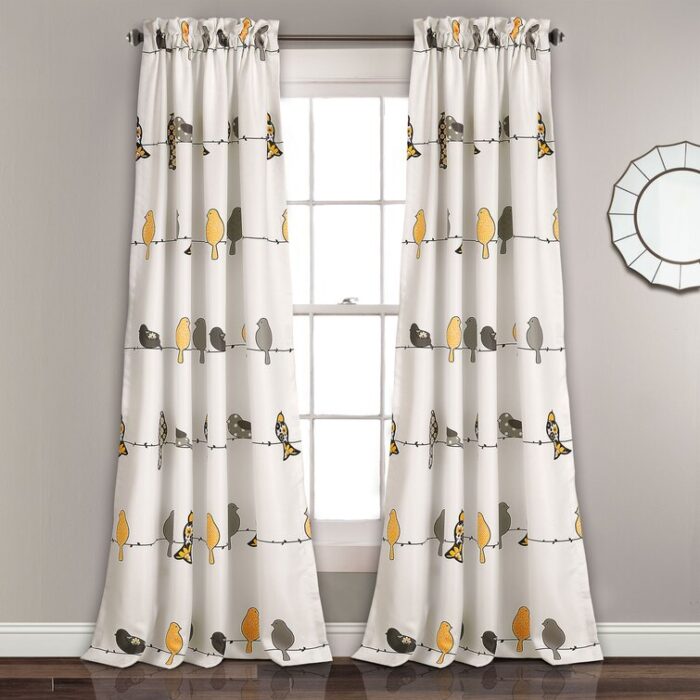 Rowley Birds Room Darkening Thermal Rod Pocket Curtain Panels (Set of 2) - Chic Decora