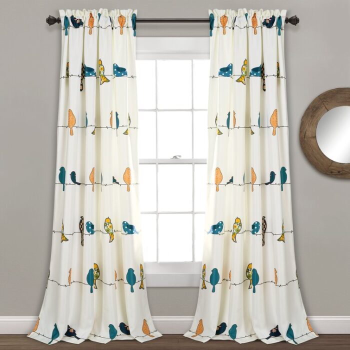 Rowley Birds Room Darkening Thermal Rod Pocket Curtain Panels (Set of 2) - Chic Decora