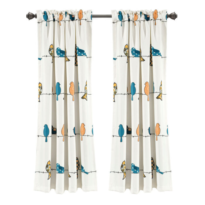 Rowley Birds Room Darkening Thermal Rod Pocket Curtain Panels (Set of 2) - Chic Decora