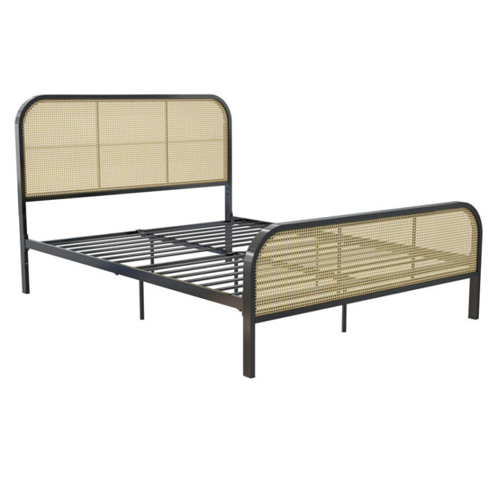 Roxanne Metal and Cane Platform Bed - Chic Decora