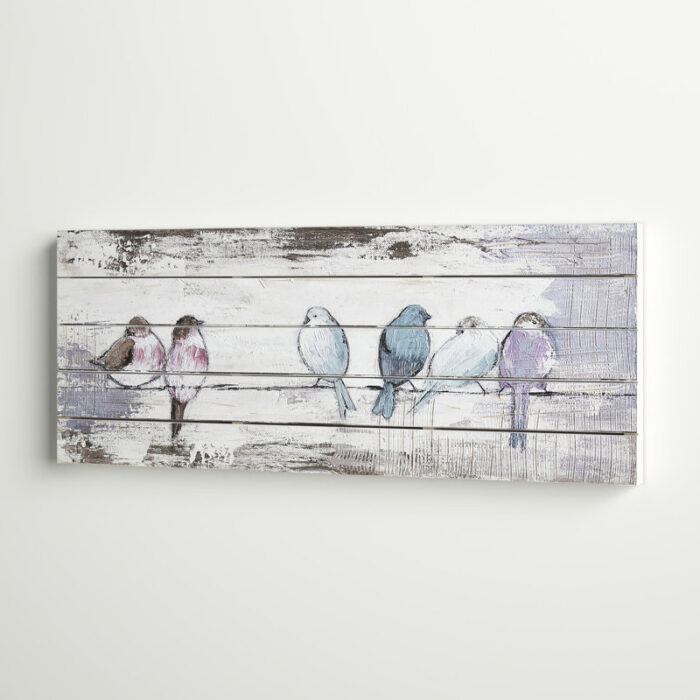 Runda Perched Birds – Hand Painted Wood Plank Panel Wall DÃ©cor - Chic Decora