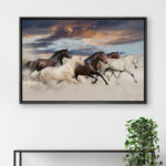 Running Horses ” IDEA4WALL Canvas Print Wall Art Brown & White Horse Group At Sunset Animals Wildlife Photography Modern Art Southwest Scenic Relax/Calm Warm For Living Room, Bedroom, Office “ - Chic Decora