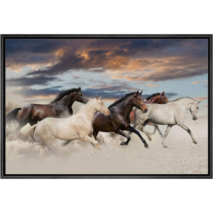 Running Horses ” IDEA4WALL Canvas Print Wall Art Brown & White Horse Group At Sunset Animals Wildlife Photography Modern Art Southwest Scenic Relax/Calm Warm For Living Room, Bedroom, Office “ - Chic Decora