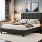 Samule Upholstered Platform Bed Frame with Headboard - Chic Decora