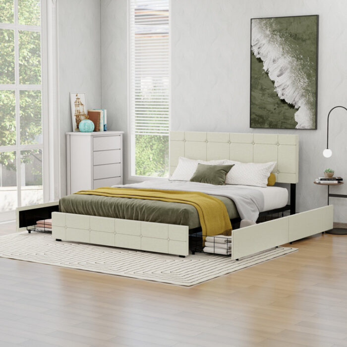 Samyla Upholstered Metal Platform Storage Bed - Chic Decora