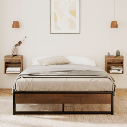 Aquavia Metal Platform Bed Frame with Upholstered Headboard - Chic Decora