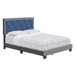 Savona Diagonal Upholstered Faux Leather and Linen Platform Bed - Chic Decora