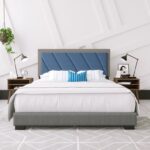 Savona Diagonal Upholstered Faux Leather and Linen Platform Bed - Chic Decora