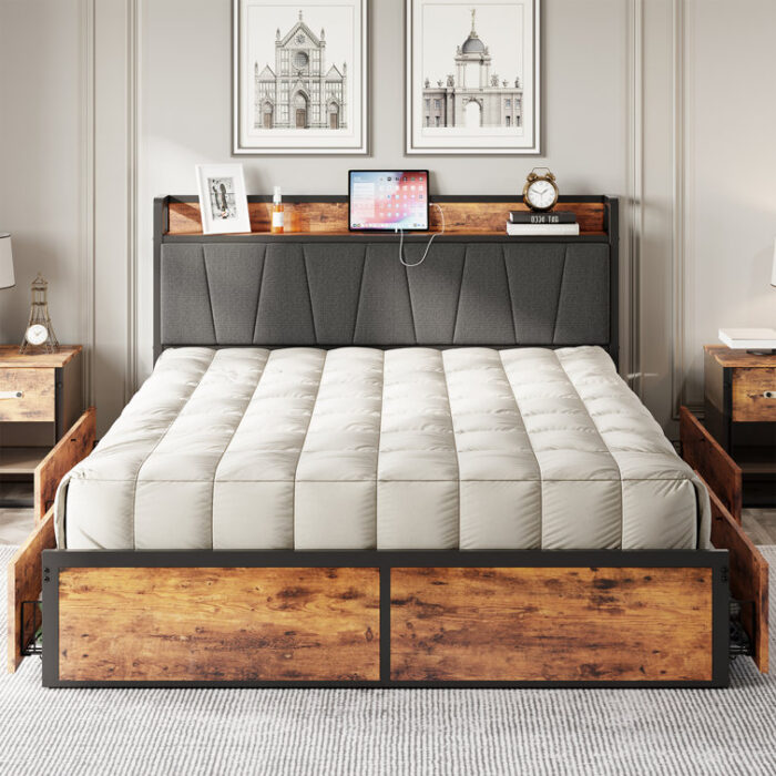 Schilling Upholstered Metal Bookcase Bed - Chic Decora