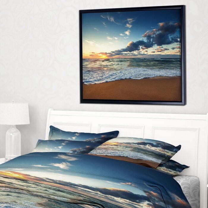 Seascape ‘Sunrise and Glowing Waves in Ocean Seashore’ Photograph - Chic Decora