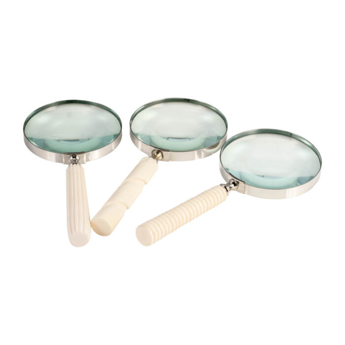 Set of 3 Decorative Magnifying Glass Contemporary Polyresin Beige and Ivory - Chic Decora