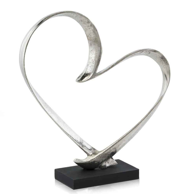 Shahzaib 16″ Raw Silver And Black Heart Sculpture - Chic Decora