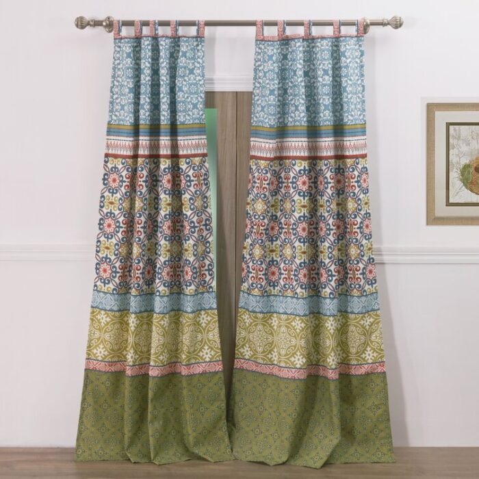 Shangri-La Geometric Semi-Sheer Tab Top Curtain Panels (Set of 2) - Chic Decora