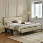 Sheila Upholstered Platform Bed with Velvet Tufted Headboard - Chic Decora