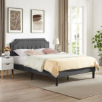 Sietje Upholstered Bed Frame With Tufted Adjustable Headboard Wood Slats Platform Bed - Chic Decora