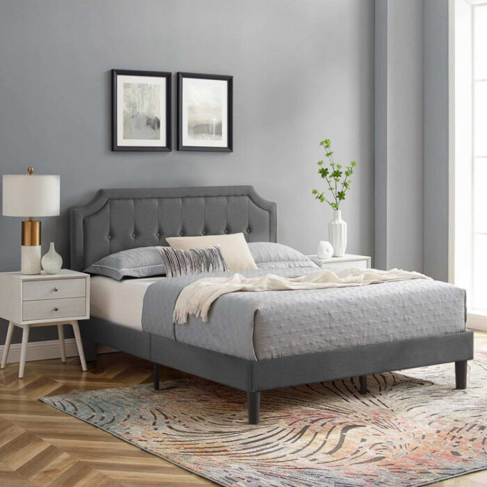 Sietje Upholstered Bed Frame With Tufted Adjustable Headboard Wood Slats Platform Bed - Chic Decora