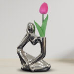 Silver Ceramic Vase & Abstract Thinker, Tulip Included - Chic Decora