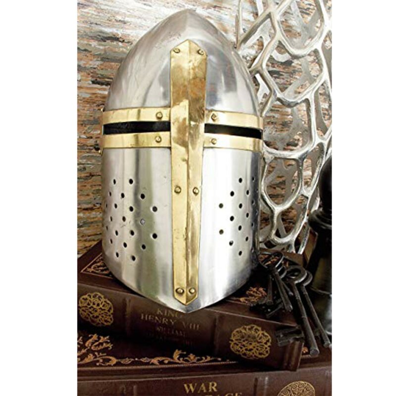 Silver Metal Medieval Knight Crusader Helmet - Chic Decora