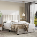 Sixto Upholstered Velvet Wingback Storage Bed, 1 Big Drawer No Boxing Spring Needed - Chic Decora